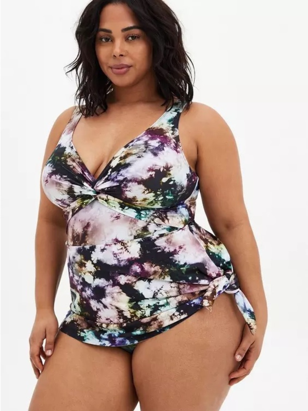 Plus Size Tie-Dye Tankini Swim Top in Multicolor